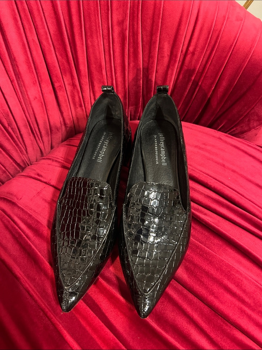 Jeffrey Campbell Black Croc-Embossed Pointed Loafers
